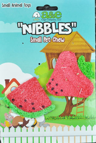AE Cage Company Nibbles Strawberry and Watermelon Loofah Chew Toys