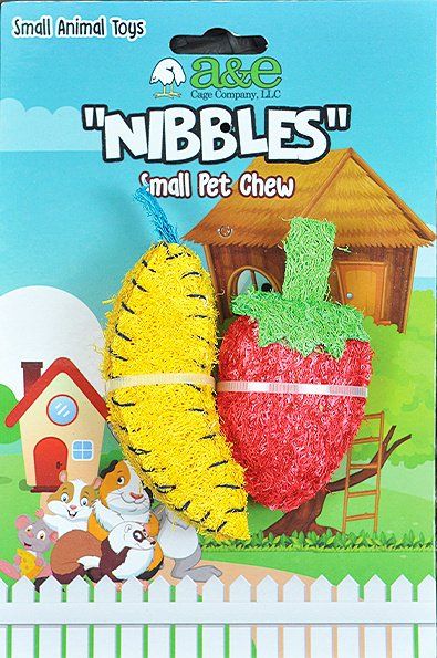 AE Cage Company Nibbles Strawberry and Banana Loofah Chew Toys