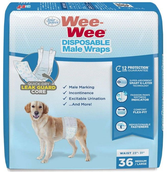 Four Paws Wee Wee Disposable Male Dog Wraps Medium/Large