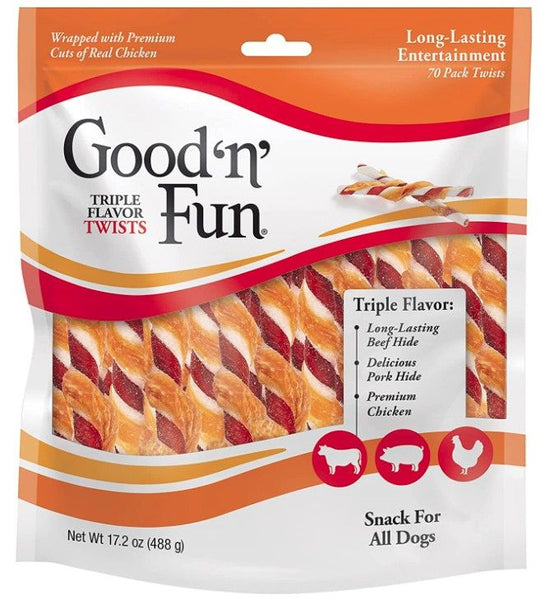 Healthy Hide Good'n' Fun Triple-Flavor Twists Regular Chicken, Pork and Beef Hide