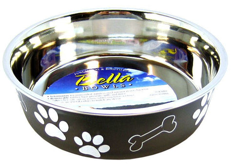 Loving Pets Stainless Steel & Espresso Dish with Rubber Base