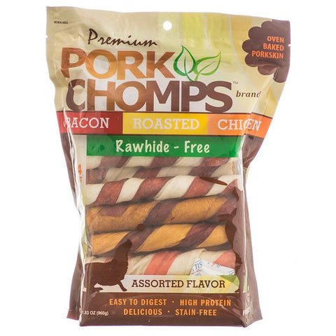 Pork Chomps Premium Assorted Pork Twistz - Bacon, Roasted & Chicken Flavors