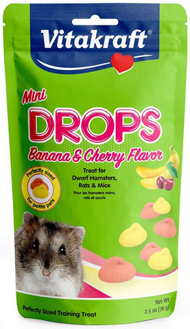 Vitakraft Mini Drops Treat for Hamsters, Rats & Mice - Banana & Cherry Flavor