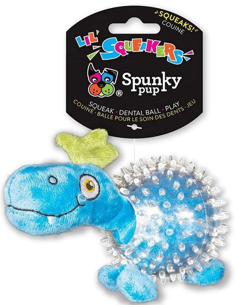Spunky Pup Lil Squeakers Dino In Cear Spiky Ball Dog Toy Assorted Colors
