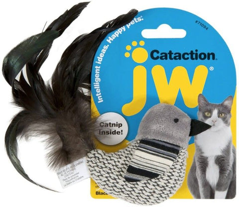 JW Pet Cataction Catnip Black And White Bird Cat Toy With Feather Tail