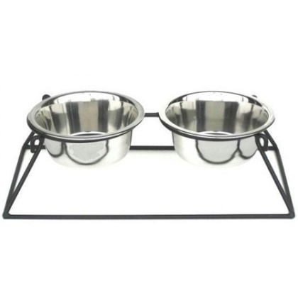 Pyramid Elevated Double Dog Feeder - Medium/Black